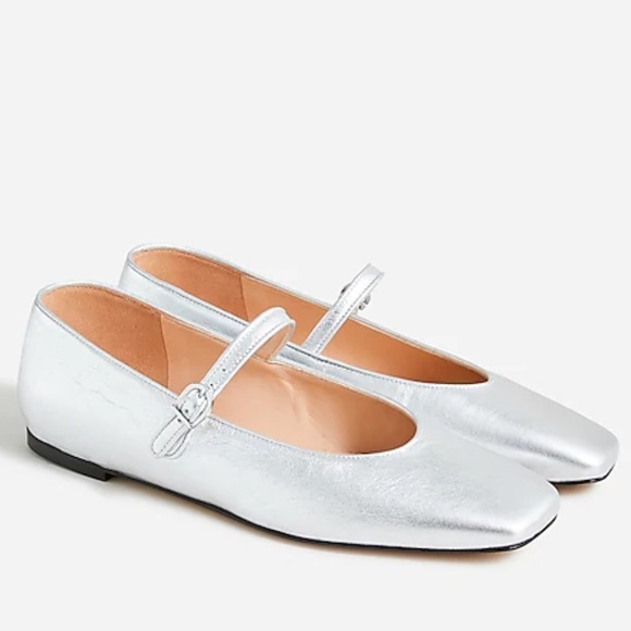 J. Crew Anya Mary Jane Flats in Metallic Leather NIB